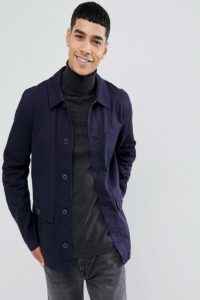 Men Navy Blue Cotton Jacket - Image 4