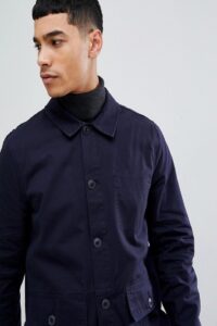 Men Navy Blue Cotton Jacket - Image 3