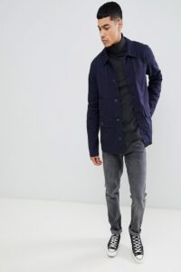 Men Navy Blue Cotton Jacket