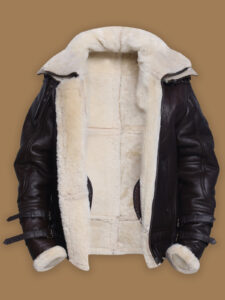 Men Jet Black Shearling Jacket - Image 3