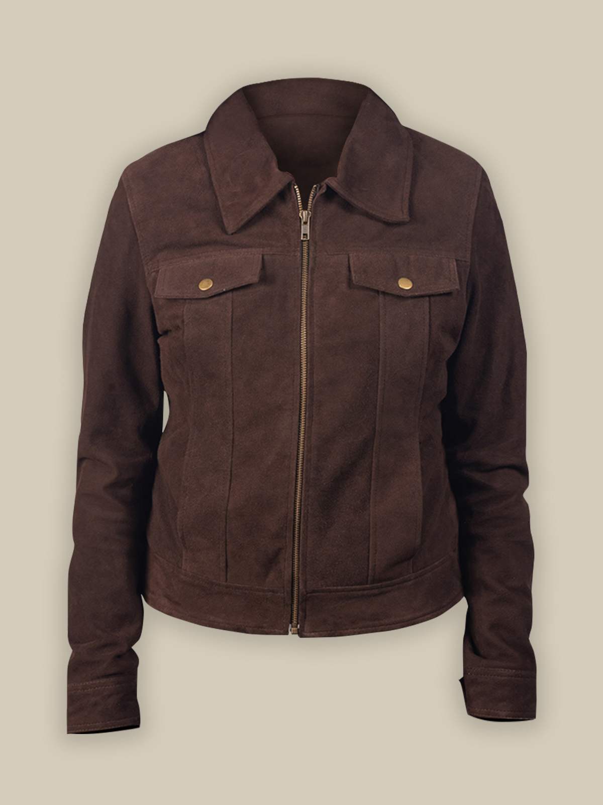 9.1-2.jpg Women Brown Suede Jacket - Image 1