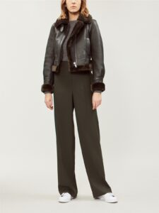 Women Black Shearling Bomber Leather Jacket