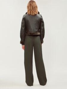 Women Black Shearling Bomber Leather Jacket - Image 2