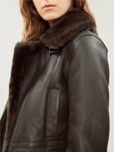 Women Black Shearling Bomber Leather Jacket - Image 3