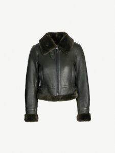 Women Black Shearling Bomber Leather Jacket - Image 4