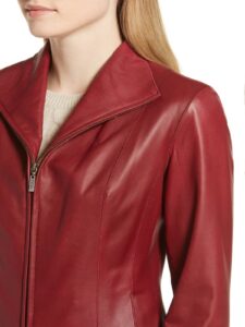 Women Red Leather Blazer - Image 3