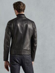 Men Simple Black Biker Leather Jacket - Image 2