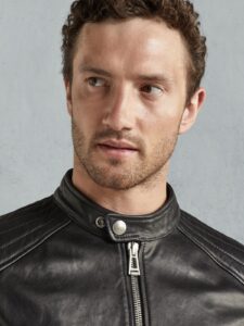 Men Simple Black Biker Leather Jacket - Image 4