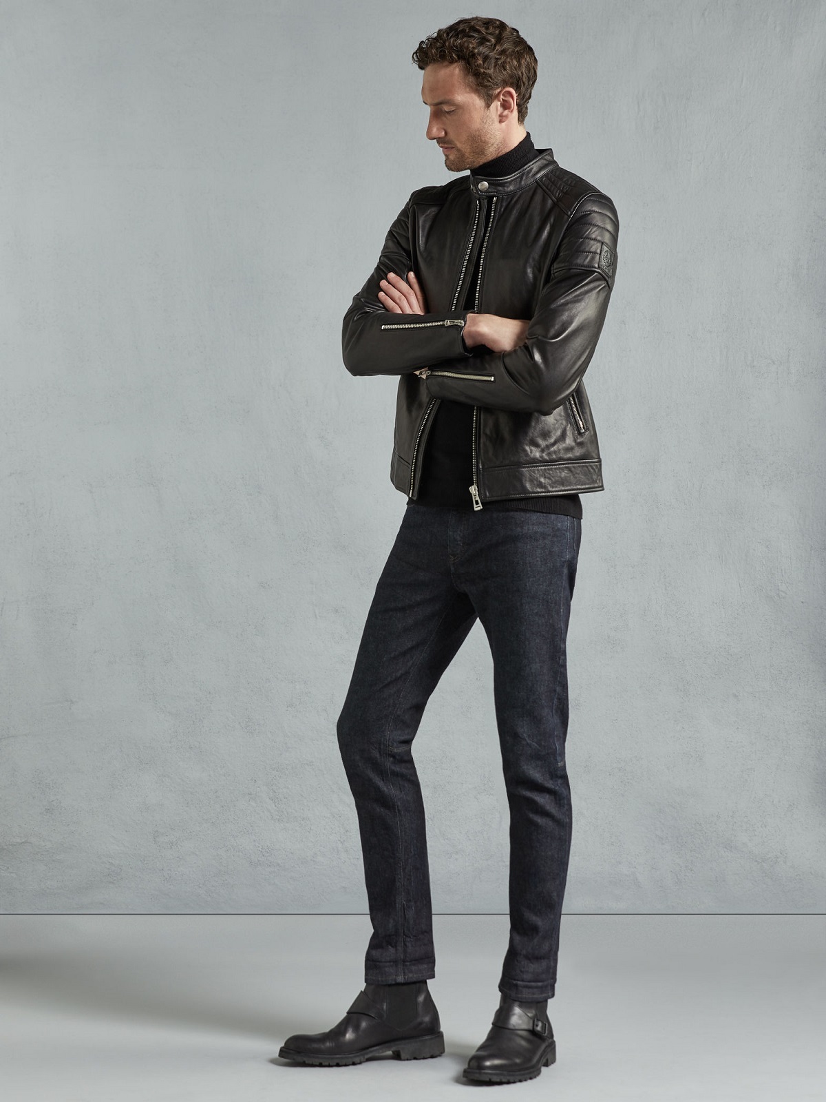 AW18_CF_NORTHCOTT_BLACK_71020621L81N055390000_LK.jpg Men Simple Black Biker Leather Jacket - Image 1