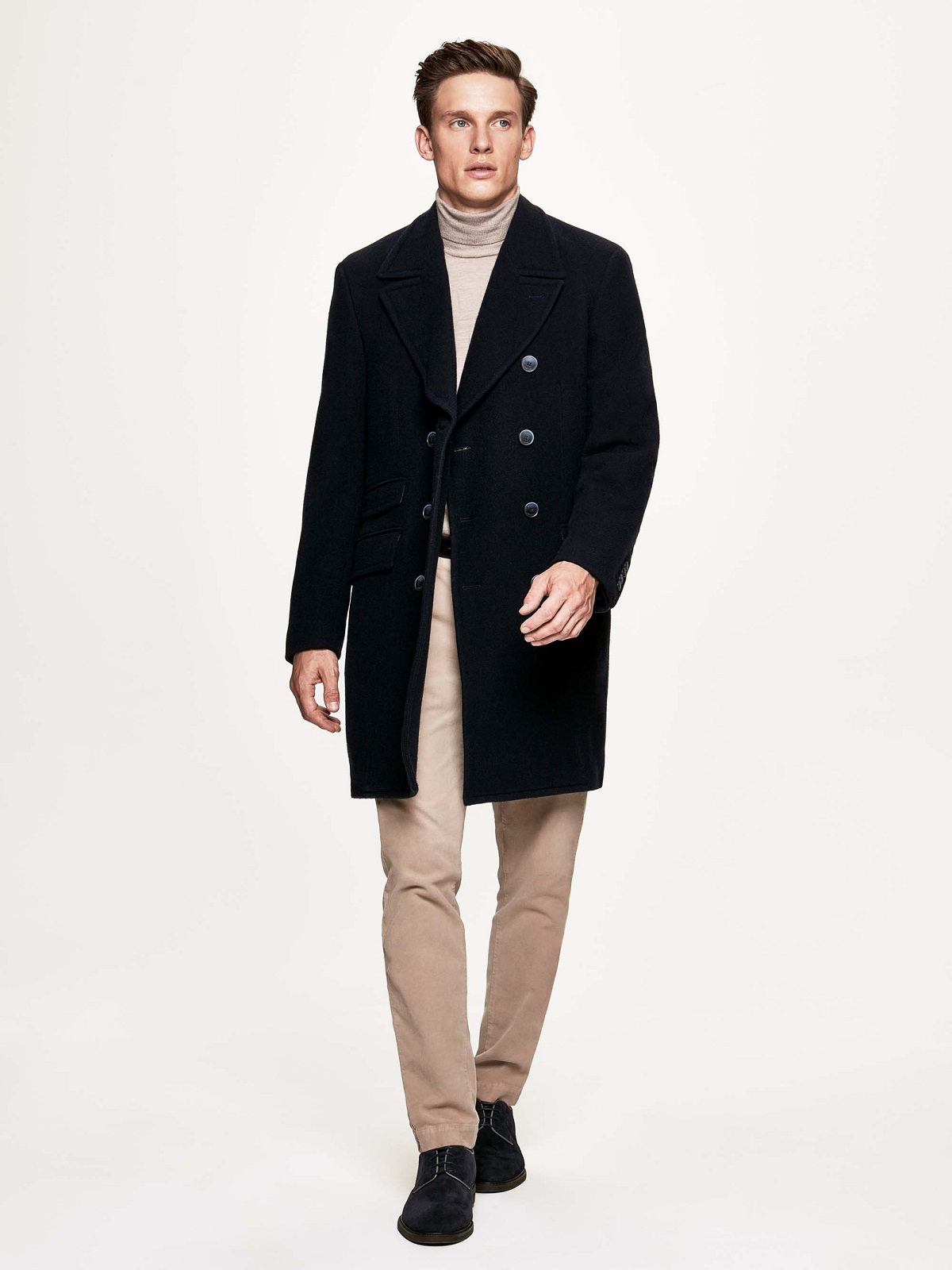 AW18_HM402073_551_02.jpg Men Black Double Breasted Coat - Image 1