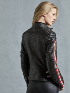 Women Moto Black Leather Jacket - Mauve Tree - Image 2