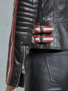 Women Moto Black Leather Jacket - Mauve Tree - Image 5
