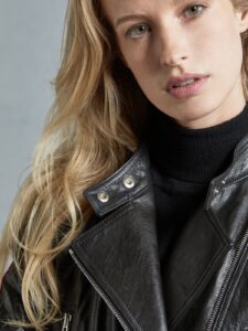 Women Moto Black Leather Jacket - Mauve Tree - Image 4