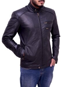 Men's Dark Blue Leather Jacket - Image 4