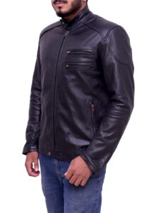 Men's Dark Blue Leather Jacket - Image 5