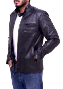Men's Dark Blue Leather Jacket - Image 6