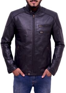 Men's Dark Blue Leather Jacket - Image 3