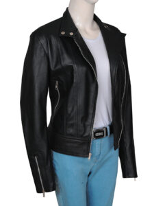 Simple Women Black Leather Jacket - Image 5