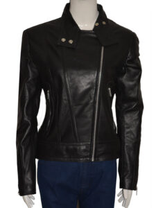 Women Black Brando Leather Jacket - Image 4
