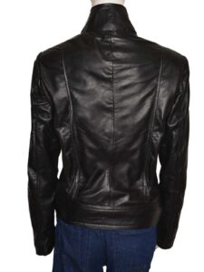 Women Black Brando Leather Jacket - Image 2