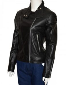Women Black Brando Leather Jacket - Image 3