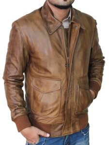 Men Tan Brown Leather Jacket