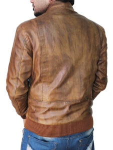 Men Tan Brown Leather Jacket - Image 2