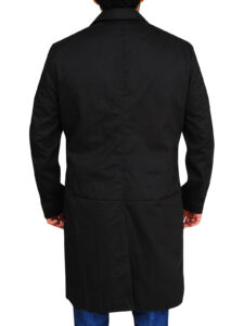 Men Black Cotton Long Coat - Image 2