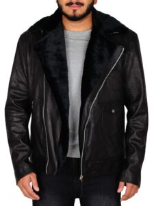 Men Motorcycle Bomber Fur Jacket - Image 4