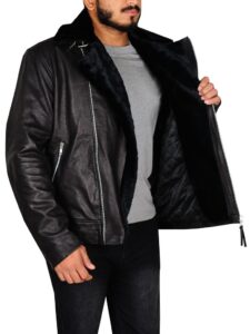Men Motorcycle Bomber Fur Jacket - Image 3