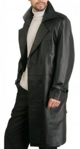 Men Black Real Trench Leather Overcoat - Image 2
