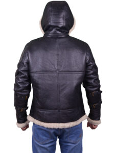 Men Black B3 Bomber Aviator Shearling Leather Jacket - Image 2