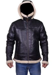 Men Black B3 Bomber Aviator Shearling Leather Jacket - Image 6