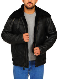 B3 Bomber Sheepskin Shearling Leather Jacket - Mauve Tree - Image 3