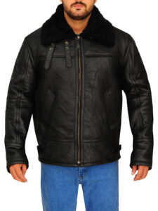 B3 Aviator Bomber Sheepskin Black Jacket - Image 6