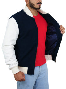 White & Blue Bomber Jacket - Image 3