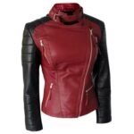 Women Red & Black Leather Jacket