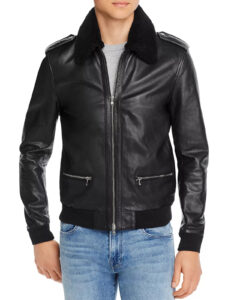 Black Appealing Bomber Real Leather Jacket - Mauve Tree