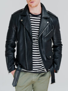 Black Daring Full Sleeved Biker Leather Jacket For Men - Image 2