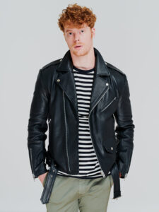 Black Daring Full Sleeved Biker Leather Jacket For Men