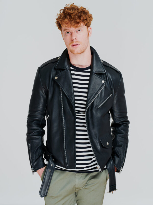 Black Daring Full Sleeved Biker Leather Jacket For Men