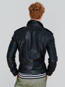 Black Daring Full Sleeved Biker Leather Jacket For Men - Image 3