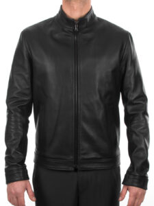 Men Black Bomber Jacket In Lambskin Leather
