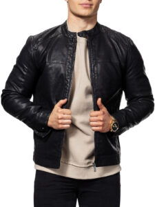 Black Mens Bike Racer Leather Jacket