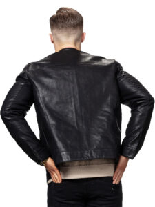 black mens bike racer leather jacket - Image 2