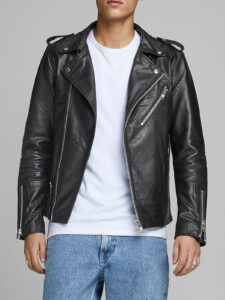 Bold Black Minimalistic Biker Leather Jacket For Men - Image 2