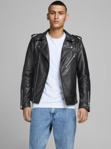 Bold Black Minimalistic Biker Leather Jacket For Men