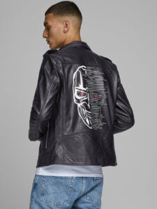 Bold Black Minimalistic Biker Leather Jacket For Men - Image 3