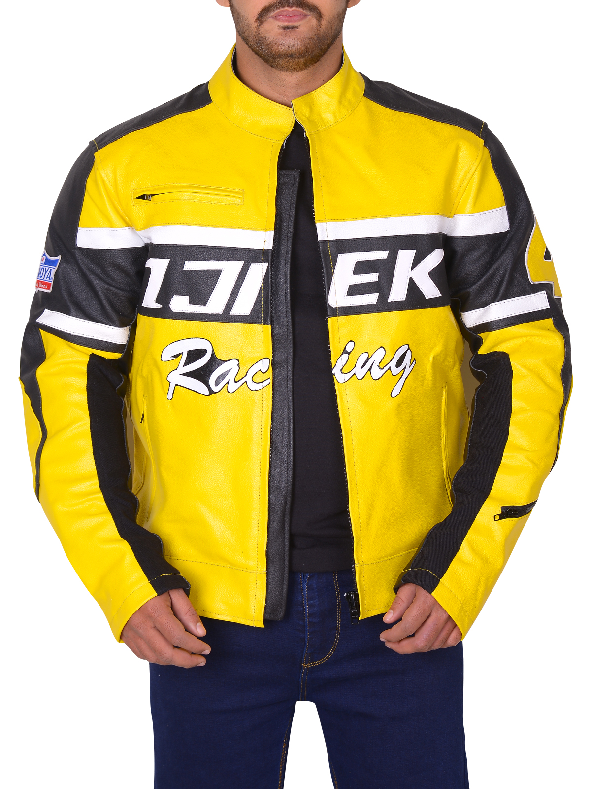 Black-and-yellow-leather-jacket-1-1-1-1.jpg Black & Yellow Biker Leather Jacket - Mauve Tree - Image 1