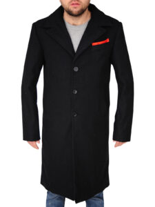 Men Black Wool Long Coat - Image 5